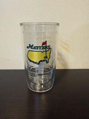 Masters Clear Plastic Tumbler with Yellow Map, Green Script and Red Flag